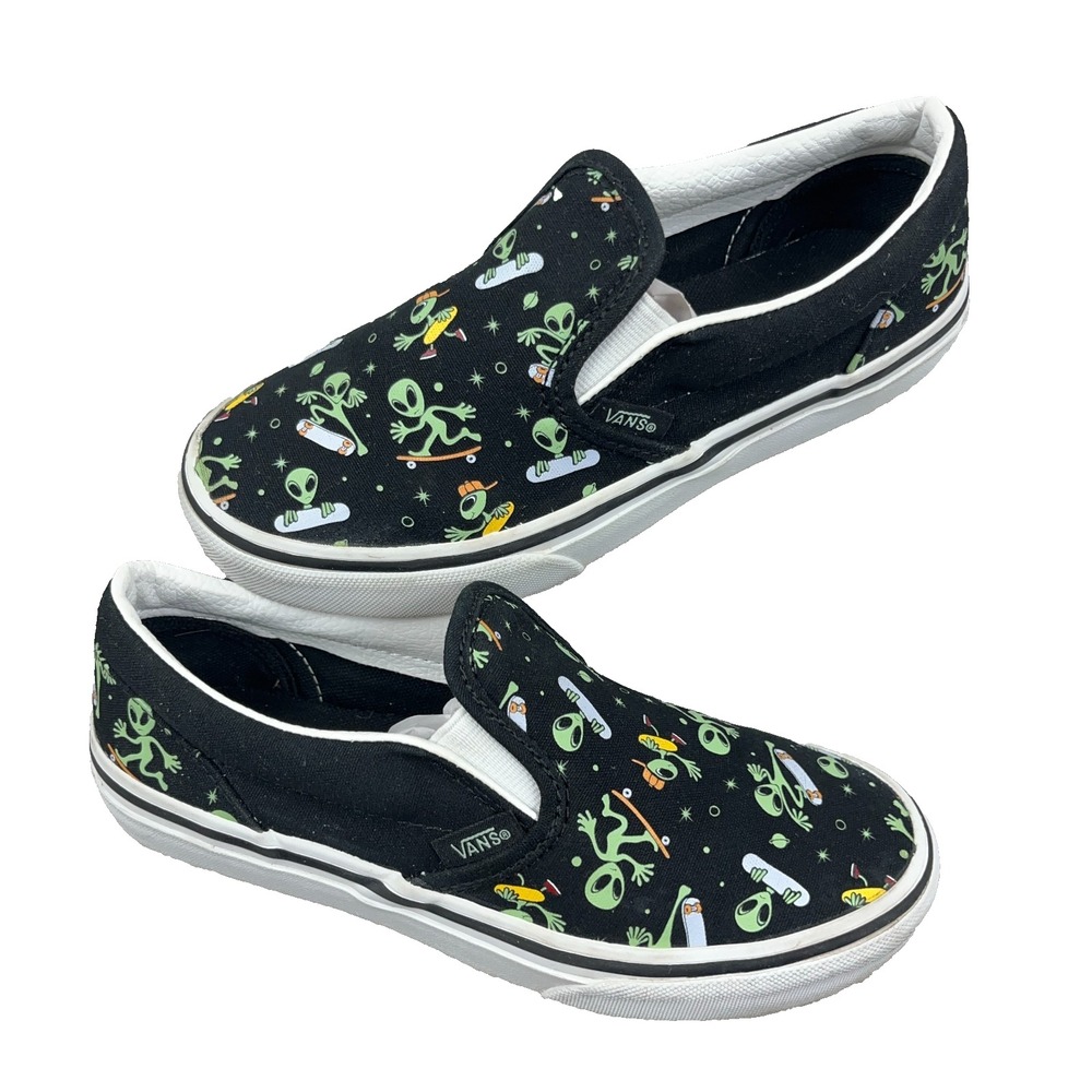 VANS Classic Slip-On Shoes Black Cosmic Aliens Skateboard Space Sneaker Kids 2